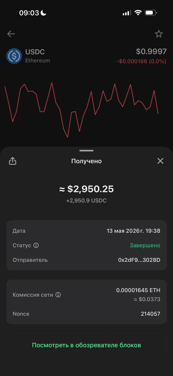 Реальное поступление выплаты на криптокошелёк