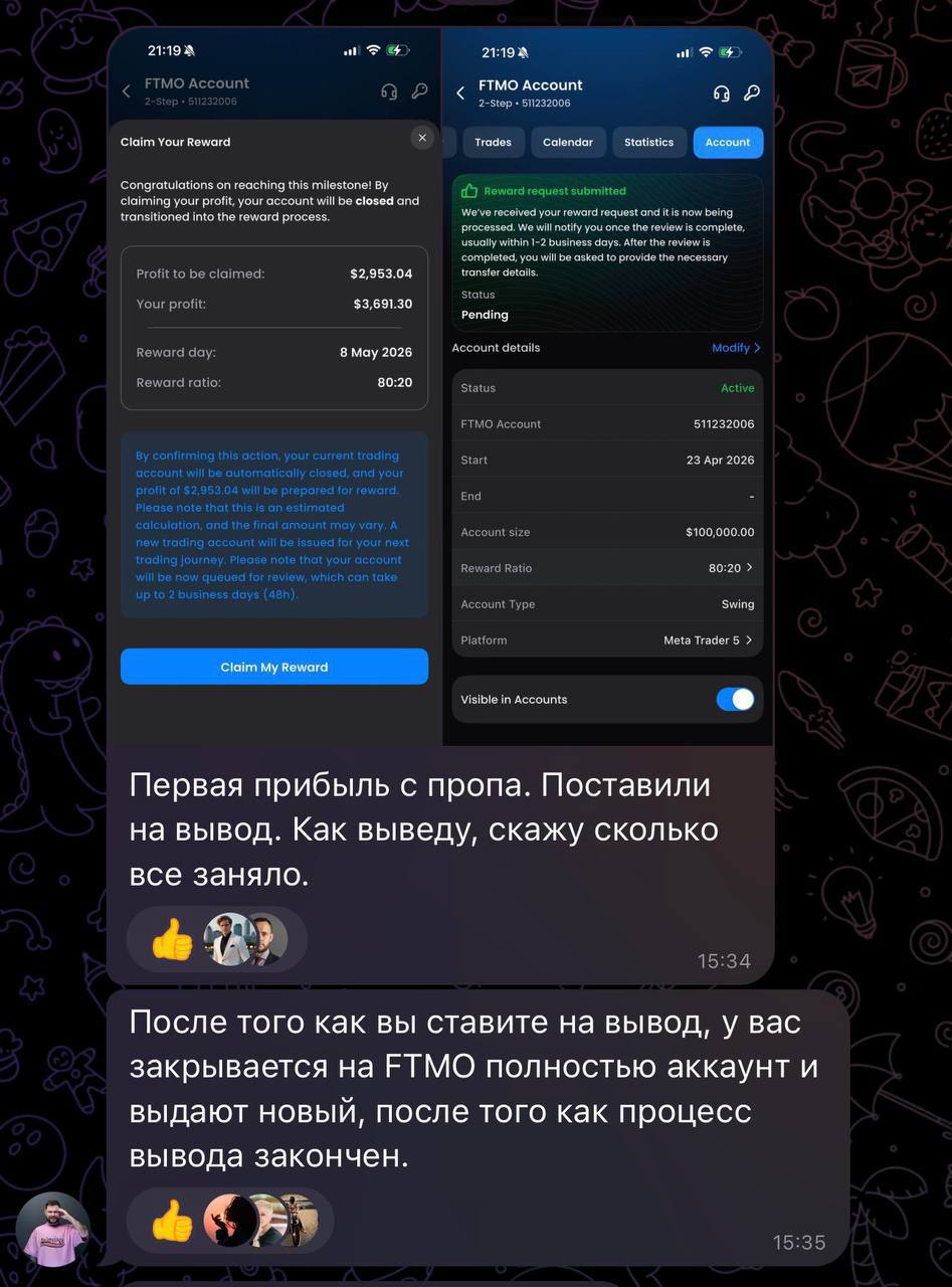 Оформление первой выплаты с проп-счёта