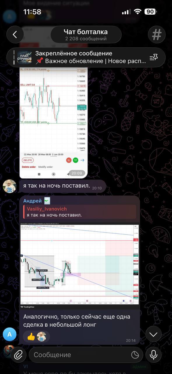 Обмен открытыми позициями в чате комьюнити